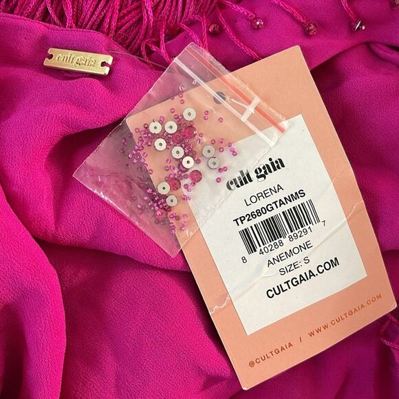 Cult Gaia Lorena Fringe Crystal Embellished Long Sleeve Pink Crop Top Size Small - Picture 10 of 11